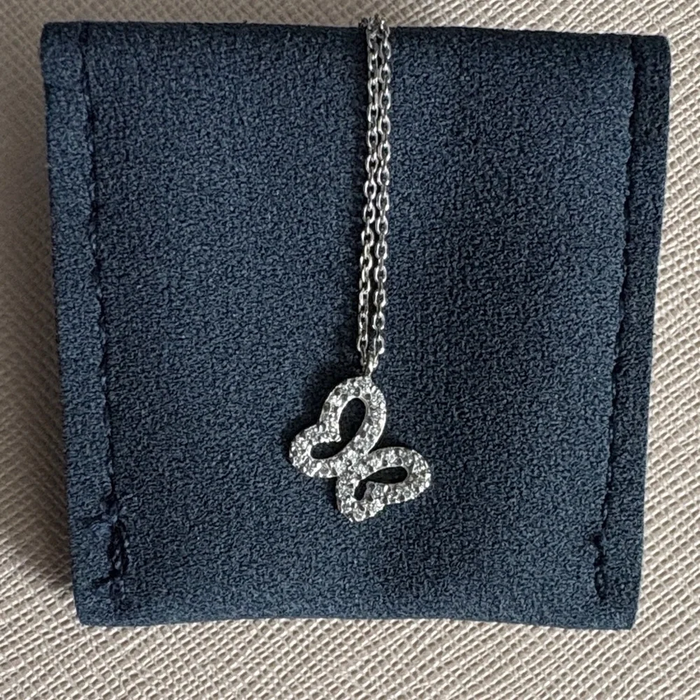 White Gold and Diamond Butterfly Pendant Necklace - Picture 1 of 7